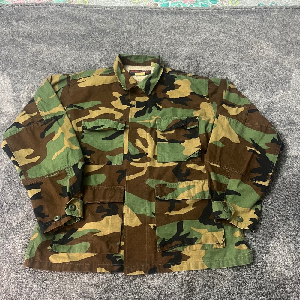 Vintage Prestige Tactical Wear Woodland Camo Field Jacket Ripstop 100% Cotton L